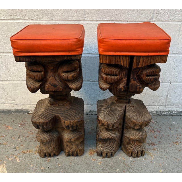 Brown Hand-Carved Mid-Century Witco Tiki Bar and Stool Set, 3 Pieces For Sale - Image 8 of 17