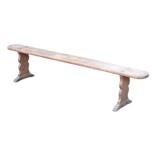 Long French Wabi-Sabi Pine Bench with Sculptural Trestle Supports, 1900 For Sale