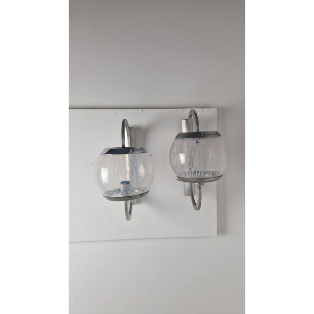 Mid-Century Modern Wall Lamps in Chrome and Shaded Transparent Glass, 1960s, Set of 2 For Sale - Image 3 of 16