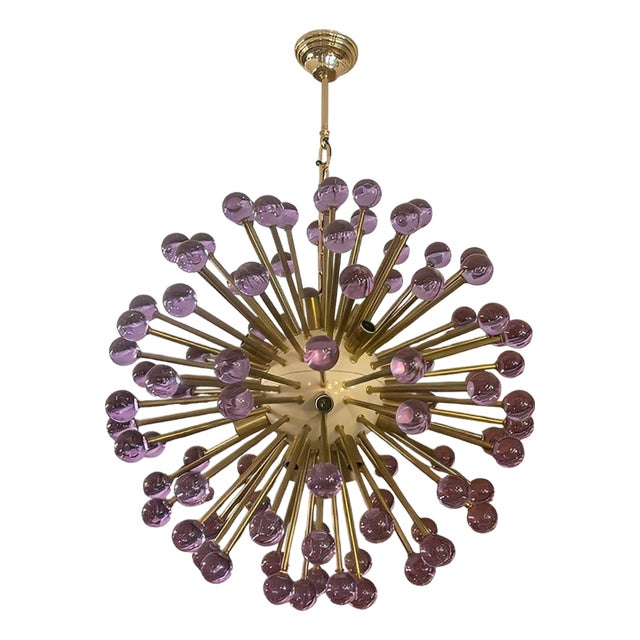 1980s Italian Sputnik Chandelier With Purple Murano Glass For Sale
