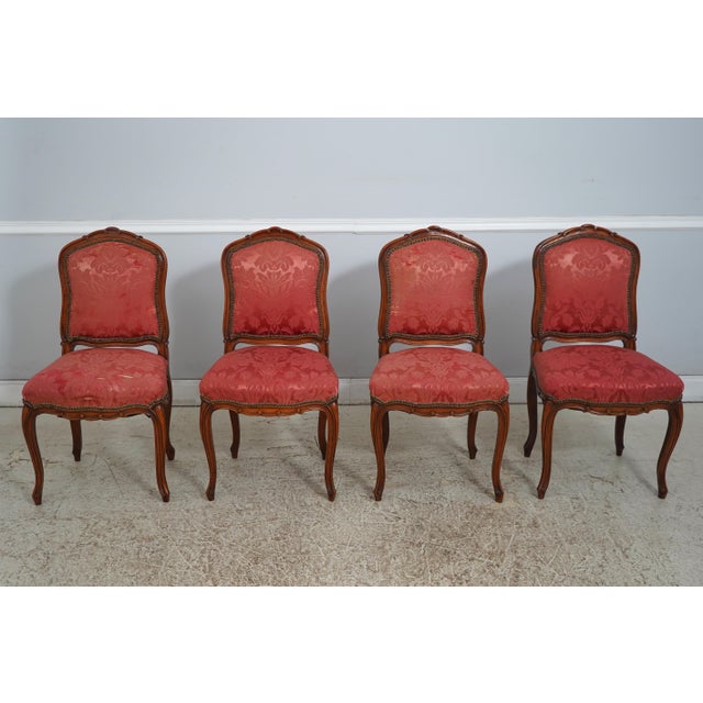 Vintage Leather Top Louis XV Style Carved Table W. 4 Chairs For Sale - Image 9 of 18