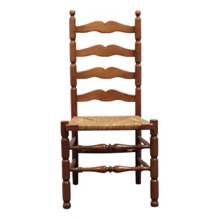 Statton Furniture Solid Hard Rock Maple Colonial Early American Ladder Back Dining Side Chair W. Rush Seat For Sale