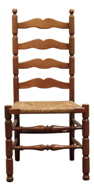 Statton Furniture Solid Hard Rock Maple Colonial Early American Ladder Back Dining Side Chair W. Rush Seat