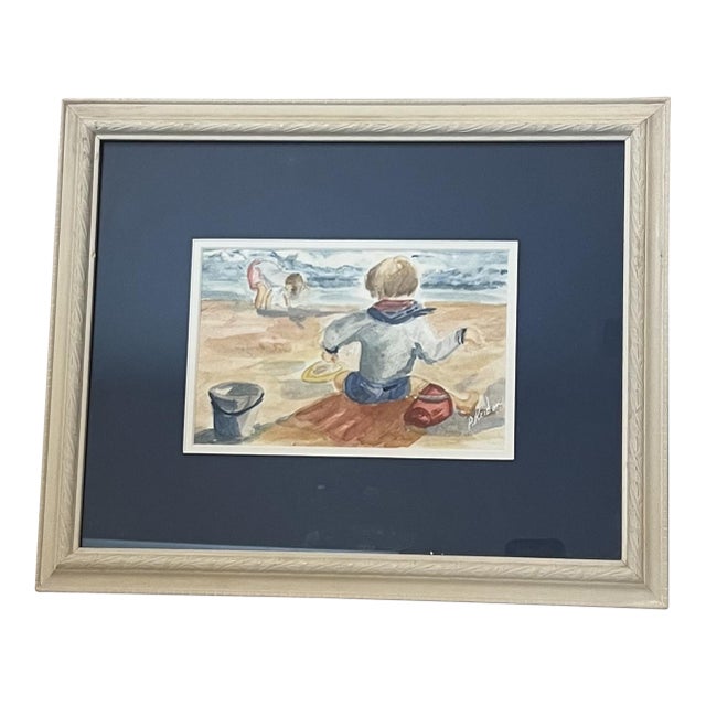 Vintage Beach Watercolor Painting - Signed & Framed For Sale