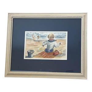 Vintage Beach Watercolor Painting - Signed & Framed