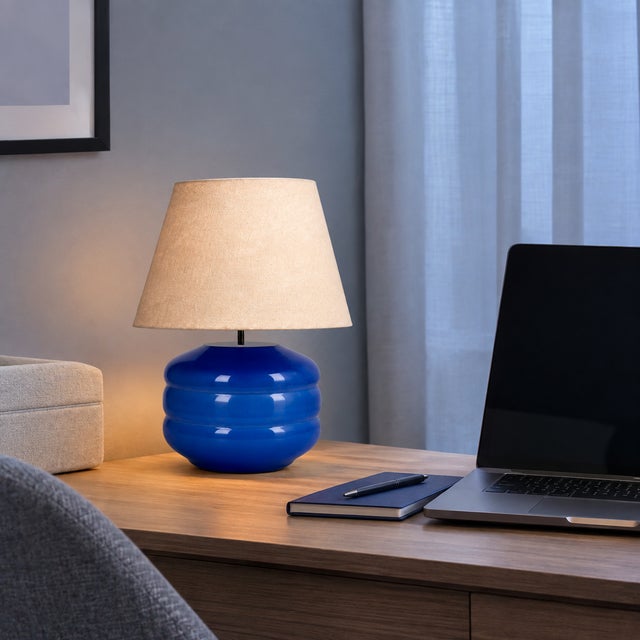Contemporary Hand-Blown Glass Table Lamp with Linen Shade in Rose by Svitanok For Sale - Image 3 of 6