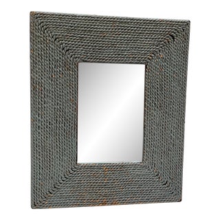 Rustic Blue Textured Rope Wall Mirror For Sale