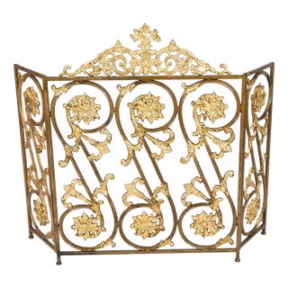 Antique Louis XIV Revival French Brass Fire Screen For Sale
