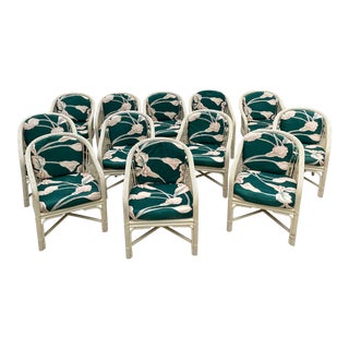 1960s Set of 12 Maguire Style Chairs Vintage Rattan & Bamboo Barrel Dining Chairs For Sale