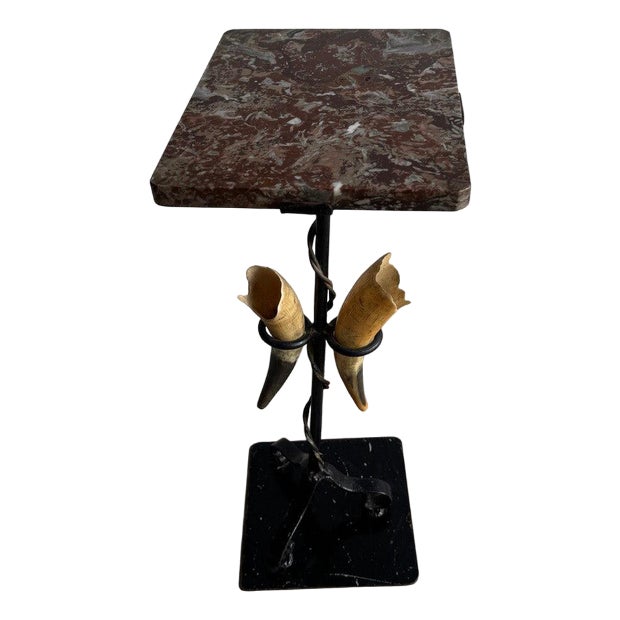Marble Top Side Table with Sculptural Horn Base For Sale