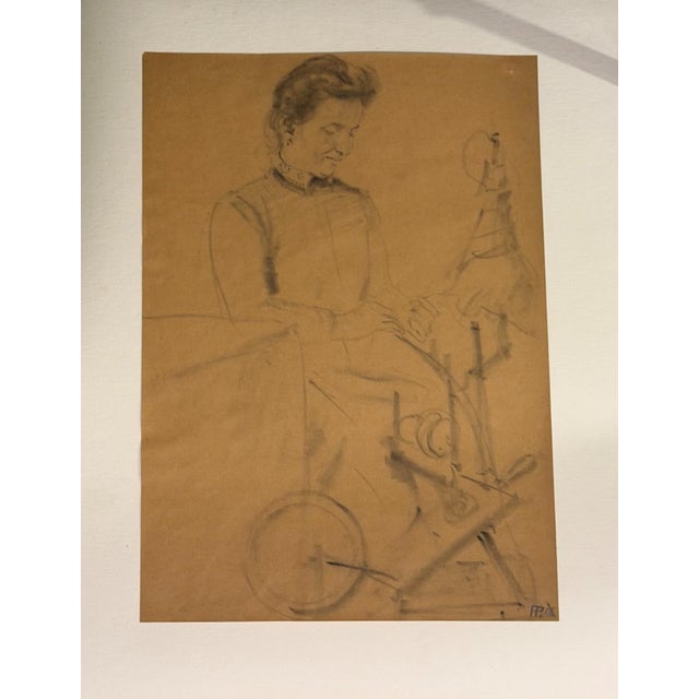 Heinrich Pforr, Peasant Woman at the Spinning Wheel, Pencil on Paper For Sale - Image 9 of 11