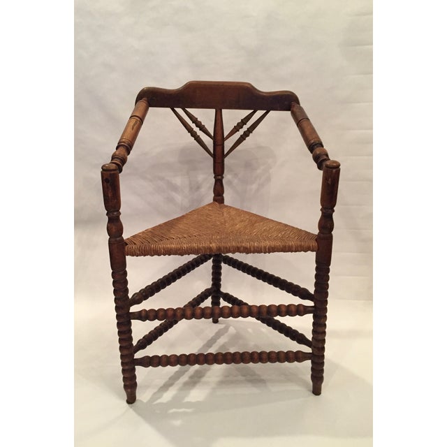 Antique Turned Wood & Triangular Rush Seat Chair Chairish