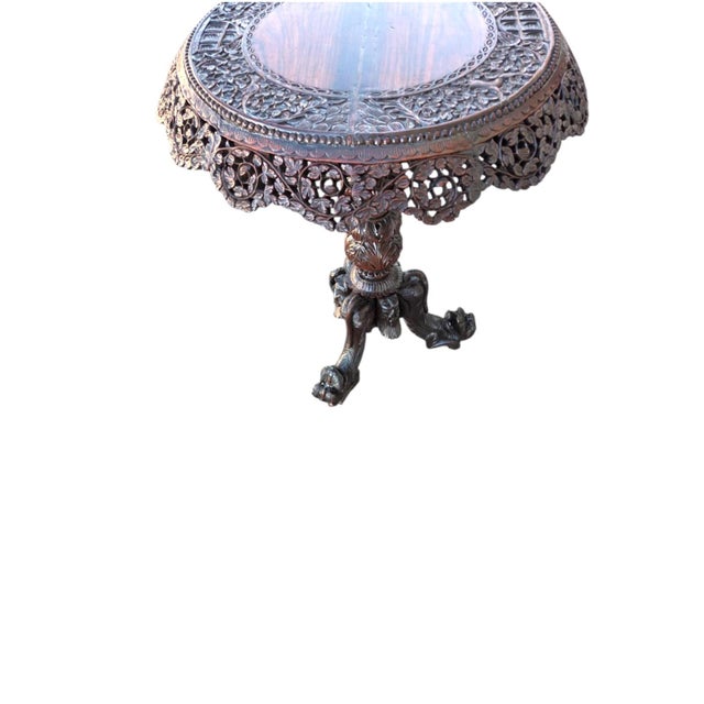 19th Century Heavily Carved Rosewood Side Table/Center Table; Made in Burma. For Sale - Image 11 of 18
