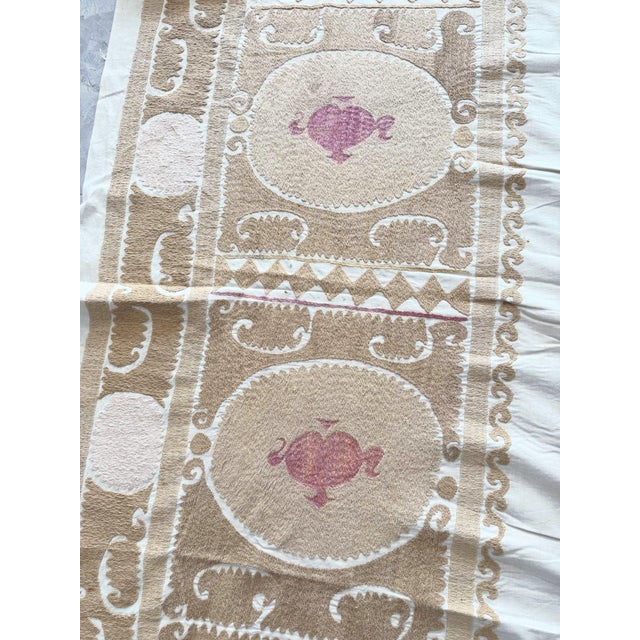Suzani Wall Tapestry - Neutral Tan Uzbekistan Embroidery For Sale - Image 10 of 16