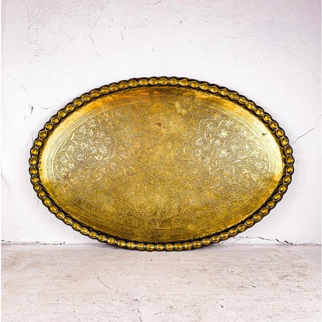 Wood Midcentury Modern Brass Tray Table With Base For Sale - Image 7 of 17