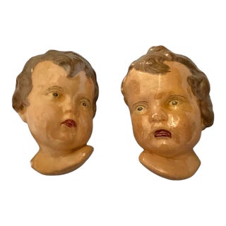 Vintage Chalkware Child Face Nursery Wall Plaques – Pair For Sale