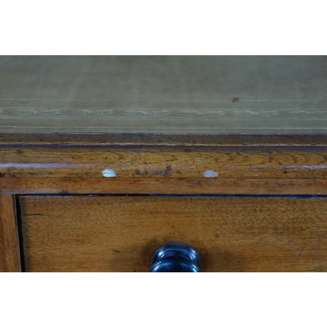 Late 19th Century Antique 19th C. English Regency Maple & Oak Tooled Leather Top Partner's Desk For Sale - Image 5 of 18