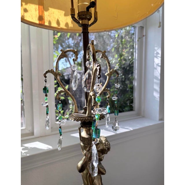 Hollywood Regency Vintage Hollywood Regency Cherub Lamp With Crystal Prisms, 41” For Sale - Image 3 of 10