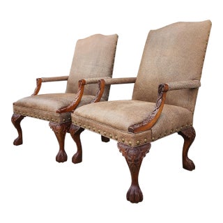 Sam Moore Leather Old World Armchairs--A Pair For Sale
