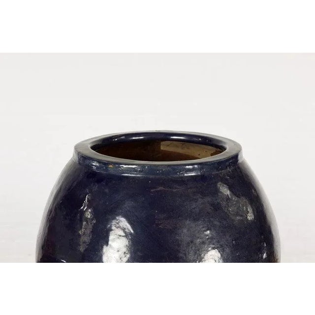 Ceramic Vintage Oversized Thai Midnight Blue Glazed Water Vessel with Tapering Lines For Sale - Image 7 of 13