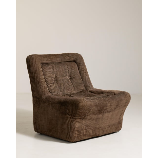 Wood Mid-Century Modular Lounge Chair with Corduroy Upholstery, Antique, France, 20th Century For Sale - Image 7 of 12