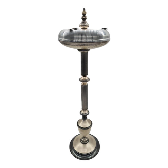 Art Deco Modernist Freestanding Ashtray in Nickel-Plated Metal, 1950 For Sale