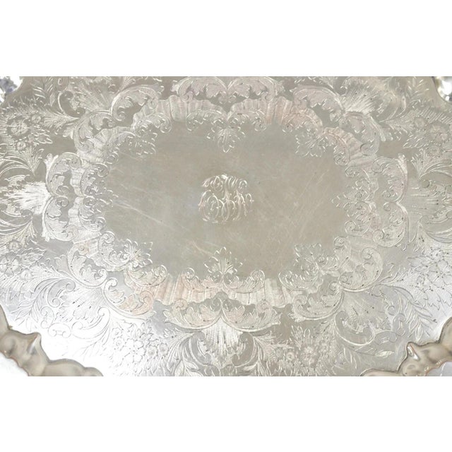 Sheffield Vintage English Sheffield Victorian Silver Plated Oval Scalloped Platter Tray For Sale - Image 4 of 10