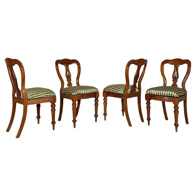 Antique Italian Wood and Colored Striped Silk Chairs, 1850s, Set of 4 For Sale - Image 18 of 18
