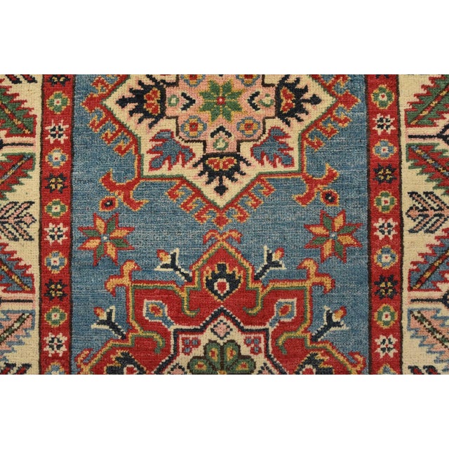 Kazak Runner 2’9” X 10′ Blue Wool Tribal Hand-Knotted Oriental Rug For Sale - Image 9 of 13