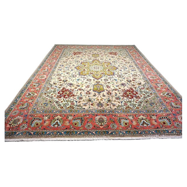 Antique Persian Tabriz Wool 10x12 Red, Green, & Ivory Handmade Area Rug #1143880 For Sale - Image 4 of 8