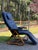 Wood Vintage Nepsco Backsaver Bentwood Frame Reclining Chair With Blue Leather Upholstery Relax the Back For Sale - Image 7 of 11