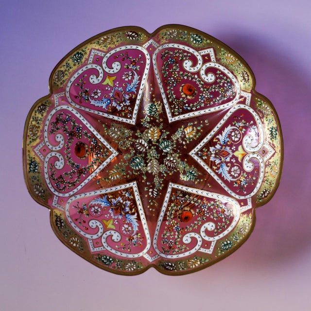 Glass Late 19th Century Moser Cranberry Glass Gilt & Enameled Footed Compote For Sale - Image 7 of 10