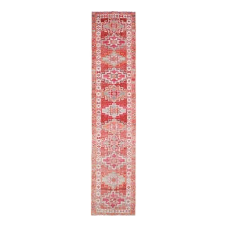 1970s Vintage Turkish Oushak Handmade Wool Cotton Pink Runner Rug For Sale