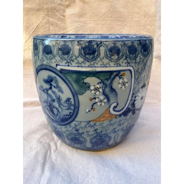 Blue Japanese Blue and White Hibachi Pot For Sale - Image 8 of 13