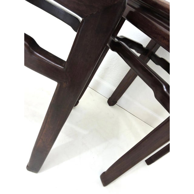 Coffee Antique Rosewood Chinese 'Mahjong' Stools / End Tables With White Grey Dali Lake Marble Tops - Set of 4 / Pair For Sale - Image 8 of 12