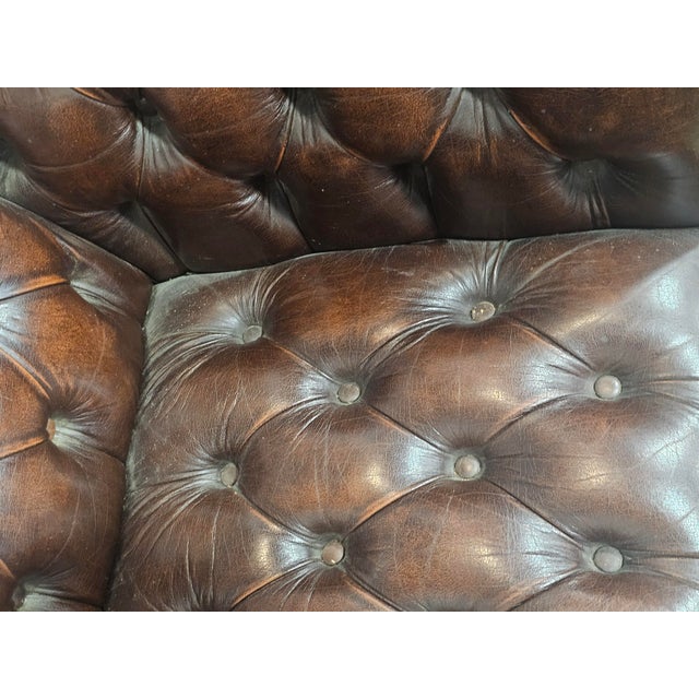 Mid 20th Century English Brown Tufted Leather Chesterfield Sofa For Sale - Image 12 of 17