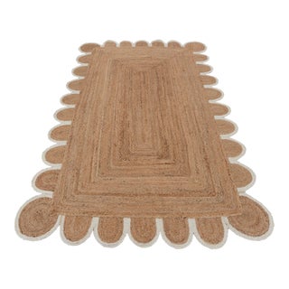 White Scallop Edge Jute Rug Runner 2.5x12Ft. For Sale