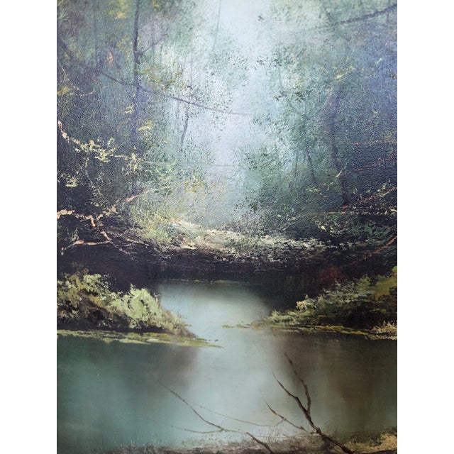 Green Mid-Century Robert Wollinger Oil on Canvas Forest Landscape Painting For Sale - Image 8 of 12
