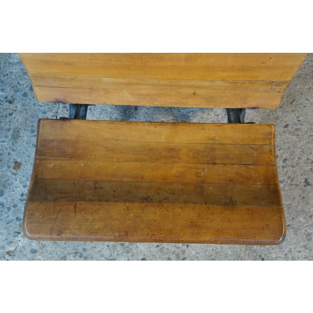 Antique Victorian 1880s "Fashion" Cast Iron & Maple School Desk Sidney Ohio For Sale - Image 14 of 18
