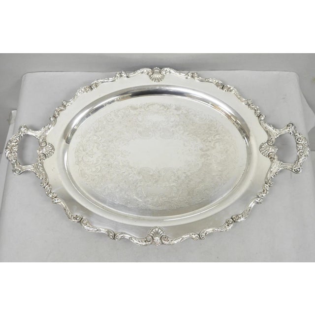 Vintage English Silver Mfg. Silver Plated Large Oval Butlers Platter Bar Tray For Sale - Image 17 of 17