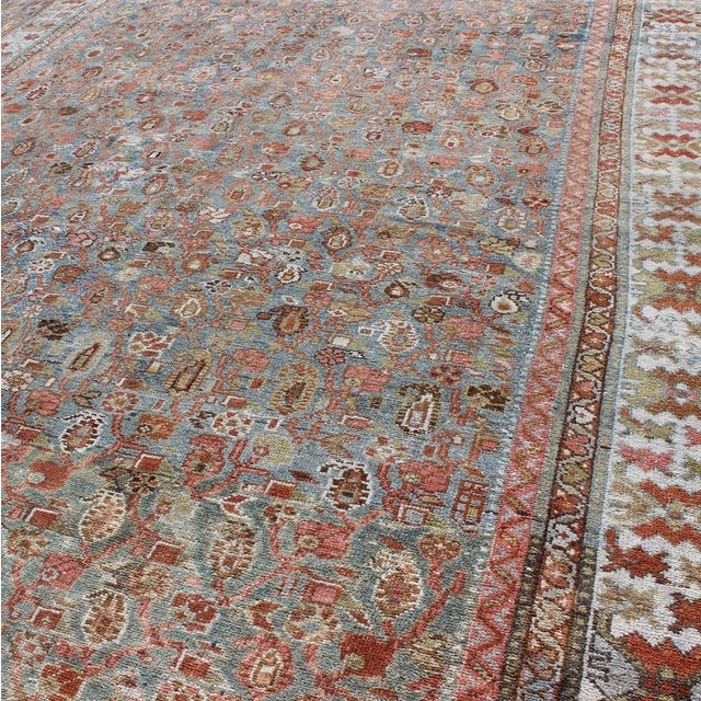 Ivory Antique Persian Malayer Rug With All-Over Design in Gray, Blue, Red & Ivory 6'11 X 13'4 For Sale - Image 8 of 9