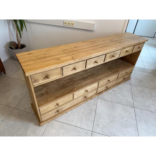 Antique Peasant 12-Drawer Sideboard in Softwood For Sale - Image 11 of 13