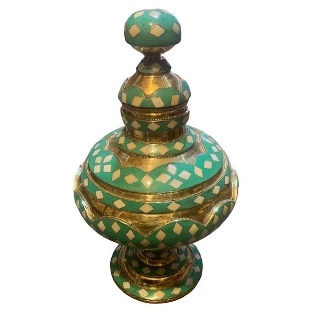Plastic Moroccan Copper Decorative Vase For Sale - Image 7 of 8