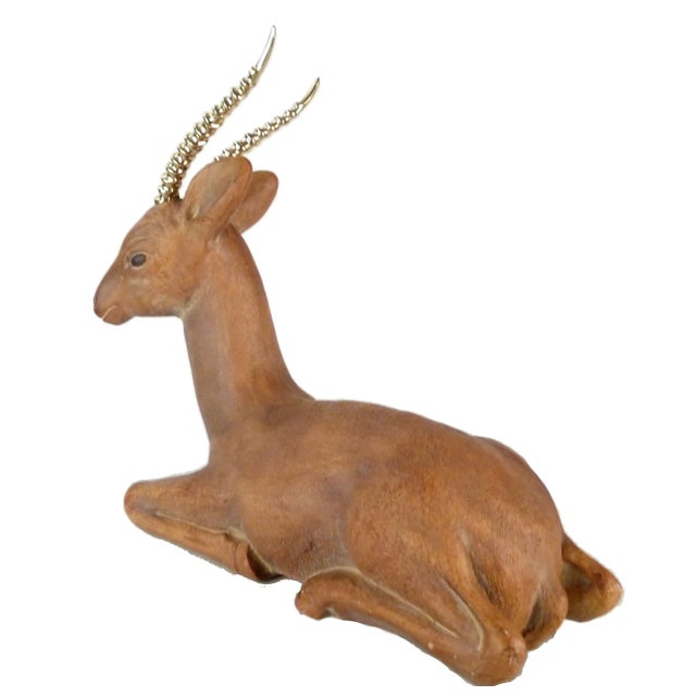 Ceramic Deer With Brass Horns For Sale - Image 9 of 10