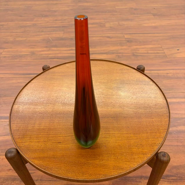 Vintage Mid Century Modern Sommerso Style Cased Art Glass Bud Vase in Ruby Red and Emerald Green For Sale - Image 4 of 12
