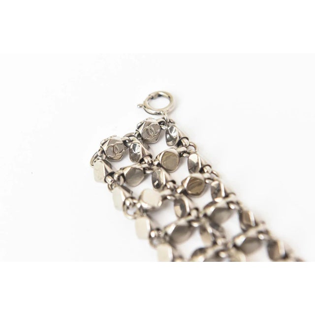 Chanel Rock Stud Silver 3 Row Metal Link v Necklace Signed 1990's For Sale - Image 12 of 12