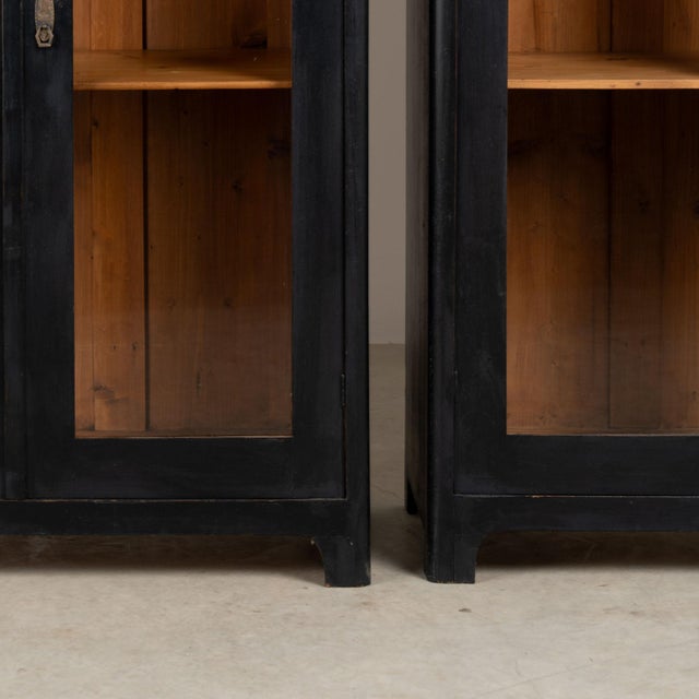 Pair of 20th Century Black Painted Pine Bookcase Display Cabinets For Sale - Image 10 of 11