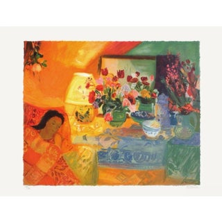 1990 Nancy Delouis Bouquet Devant La Lampe Lithograph For Sale