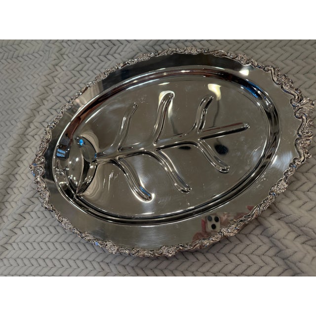 Vintage Ornate Silverplate Footed Tree & Well Carving Platter For Sale - Image 13 of 16