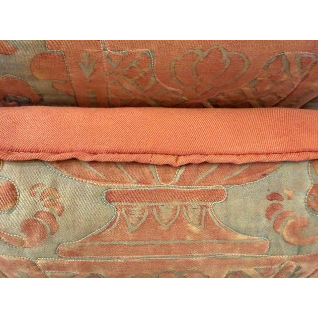 An exceptional and rare pair of quilted pillows crafted from authentic Fortuny textile, featuring a sophisticated...
